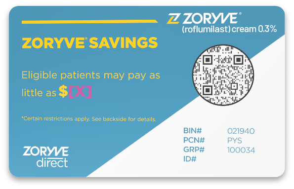 ZORYVE Direct Savings Card image ZORYVE Direct Savings Card image